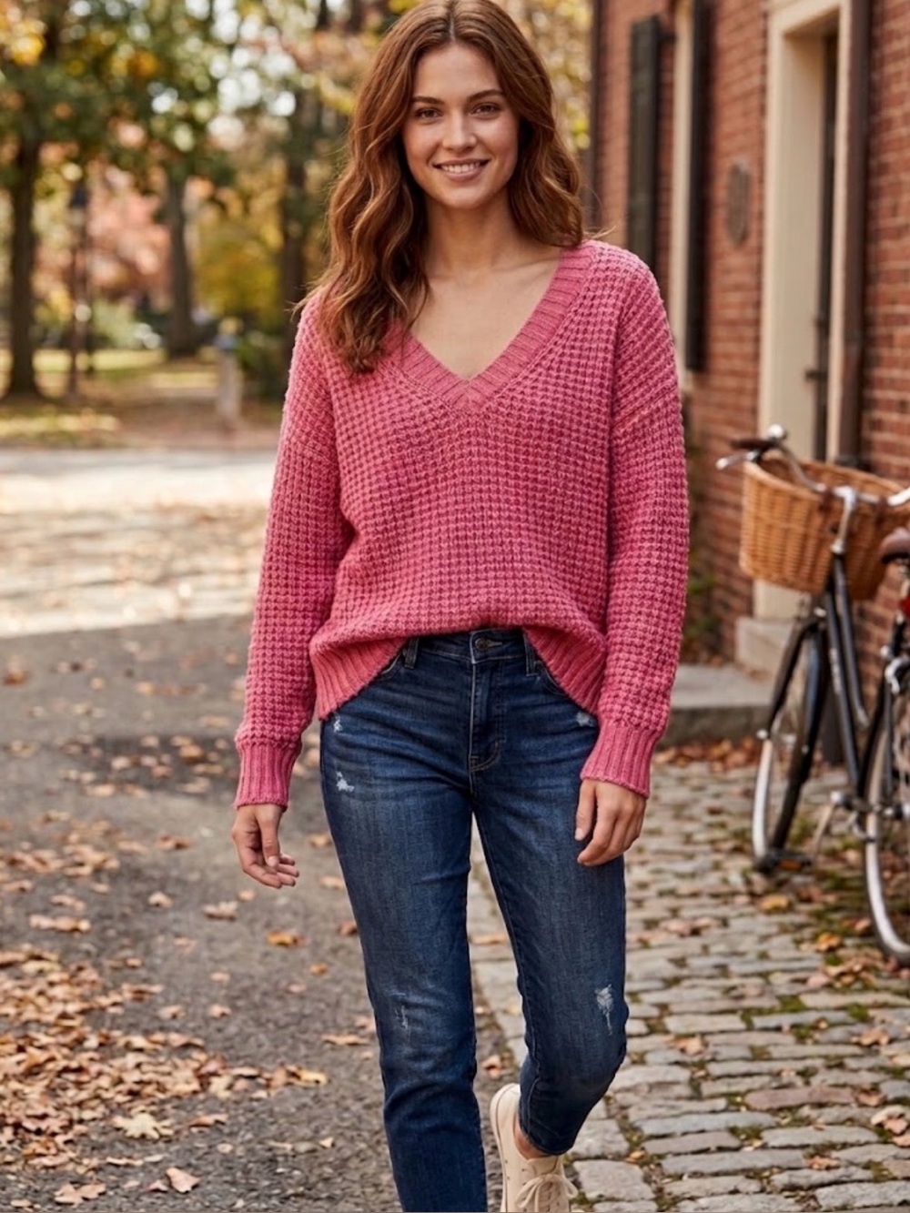 American Eagle Whoa So Cozy Waffle V Neck Sweater